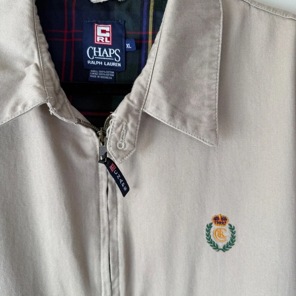 Vintage Chaps Ralph Lauren Mens XL Tan Harrington Jacket‎ Full Zip Plaid Lined